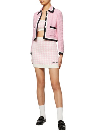 Figure View - Click To Enlarge - MIU MIU - Logo Houndstooth Knit Bralette Top
