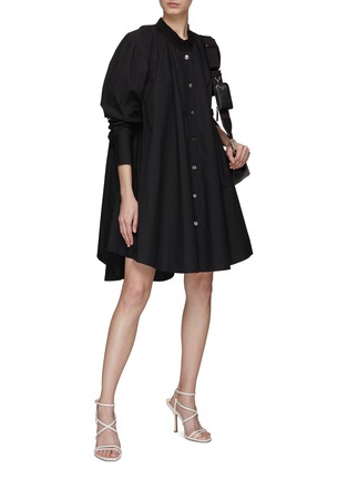 Figure View - Click To Enlarge - COMME MOI - PUFF SLEEVE BELTED POPLIN SHIRT DRESS