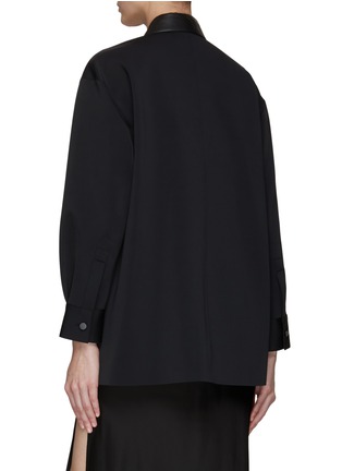 Back View - Click To Enlarge - COMME MOI - FAUX LEATHER COLLAR CHEST POCKETS FLOWER DETAIL POPLIN SHIRT