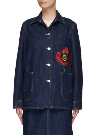 Main View - Click To Enlarge - KENZO - Poppy Embroidery Denim Work Jacket
