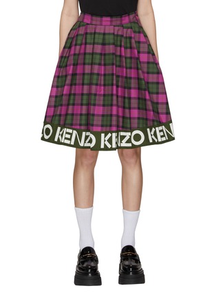 Main View - Click To Enlarge - KENZO - Logo-Appliqued Trim Plaid Cotton Flared Short Skirt