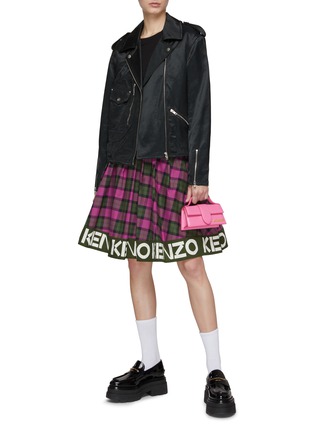 Figure View - Click To Enlarge - KENZO - Logo-Appliqued Trim Plaid Cotton Flared Short Skirt