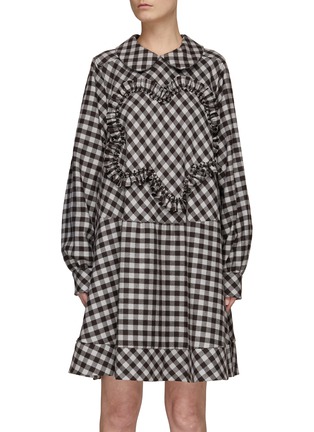 Main View - Click To Enlarge - KENZO - Flower Ruffle Plaid Wool Tunic Dress