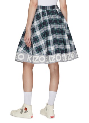 Back View - Click To Enlarge - KENZO - Logo-Appliqued Trim Plaid Cotton Flared Short Skirt