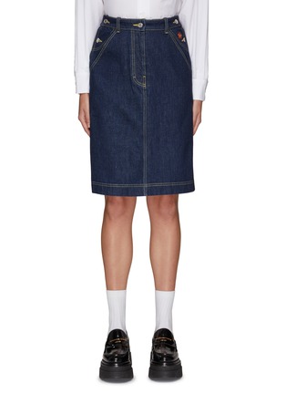 Main View - Click To Enlarge - KENZO - Poppy Embroidery Buttoned Side Knee-Length Denim Skirt