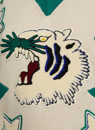  - KENZO - Textured Tiger Badge Wool Knit Cropped V-Neck Jumper