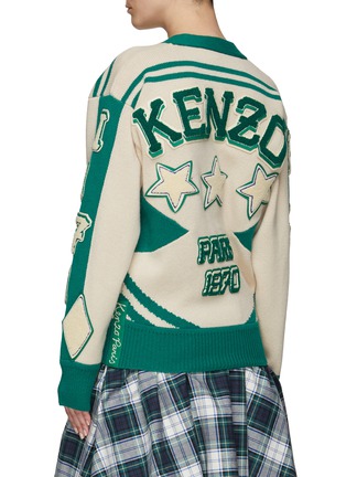 Back View - Click To Enlarge - KENZO - Textured Tiger Badge Wool Knit Cropped V-Neck Jumper