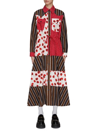 Main View - Click To Enlarge - KENZO - POPPY PRINTED WAIST BELT SHIRT DRESS