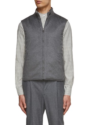 Main View - Click To Enlarge - EQUIL - ZIP FRONT MOCK COLLAR TONAL SUEDE TRIMS REVERSIBLE CASHMERE VEST