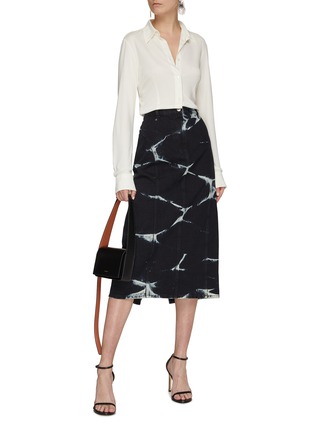 Figure View - Click To Enlarge - DRIES VAN NOTEN - Fitted Bleached Denim Midi Skirt
