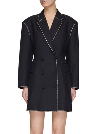 Main View - Click To Enlarge - DRIES VAN NOTEN - Clear Stone Trim Wide Padded Shoulder Double Breasted Blazer