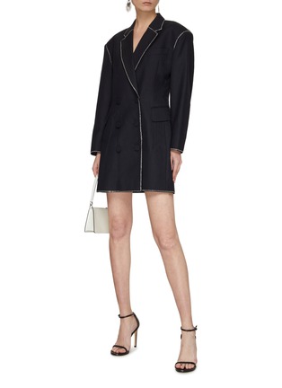 Figure View - Click To Enlarge - DRIES VAN NOTEN - Clear Stone Trim Wide Padded Shoulder Double Breasted Blazer