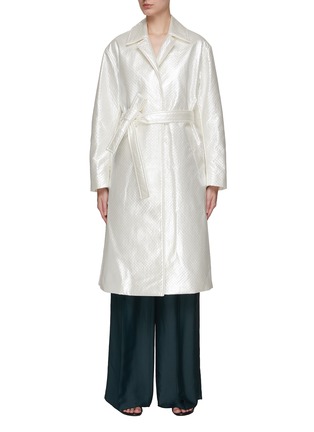 Main View - Click To Enlarge - DRIES VAN NOTEN - Belted Reflective Cotton Blend Wrap Coat