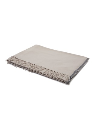 Main View - Click To Enlarge - BRUNELLO CUCINELLI - Contrasting Trim Fringed Cashmere Blanket — Oyster & Piombo