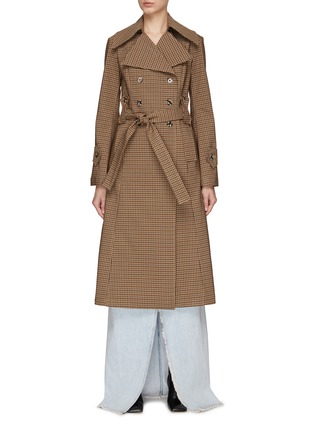 Main View - Click To Enlarge - A.W.A.K.E. MODE - Exaggerated Collar Shepherd Check Trench Coat
