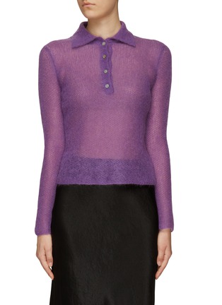 Main View - Click To Enlarge - VINCE - Mohair Blend Knit Long-Sleeved Polo Shirt