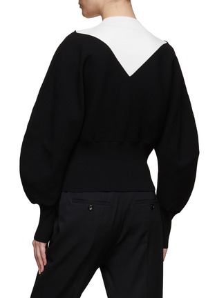 Back View - Click To Enlarge - COMME MOI - TWO TONE HIGH NECK PUFF SLEEVE JUMPER