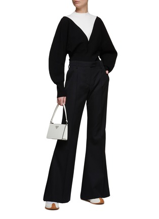 Figure View - Click To Enlarge - COMME MOI - TWO TONE HIGH NECK PUFF SLEEVE JUMPER