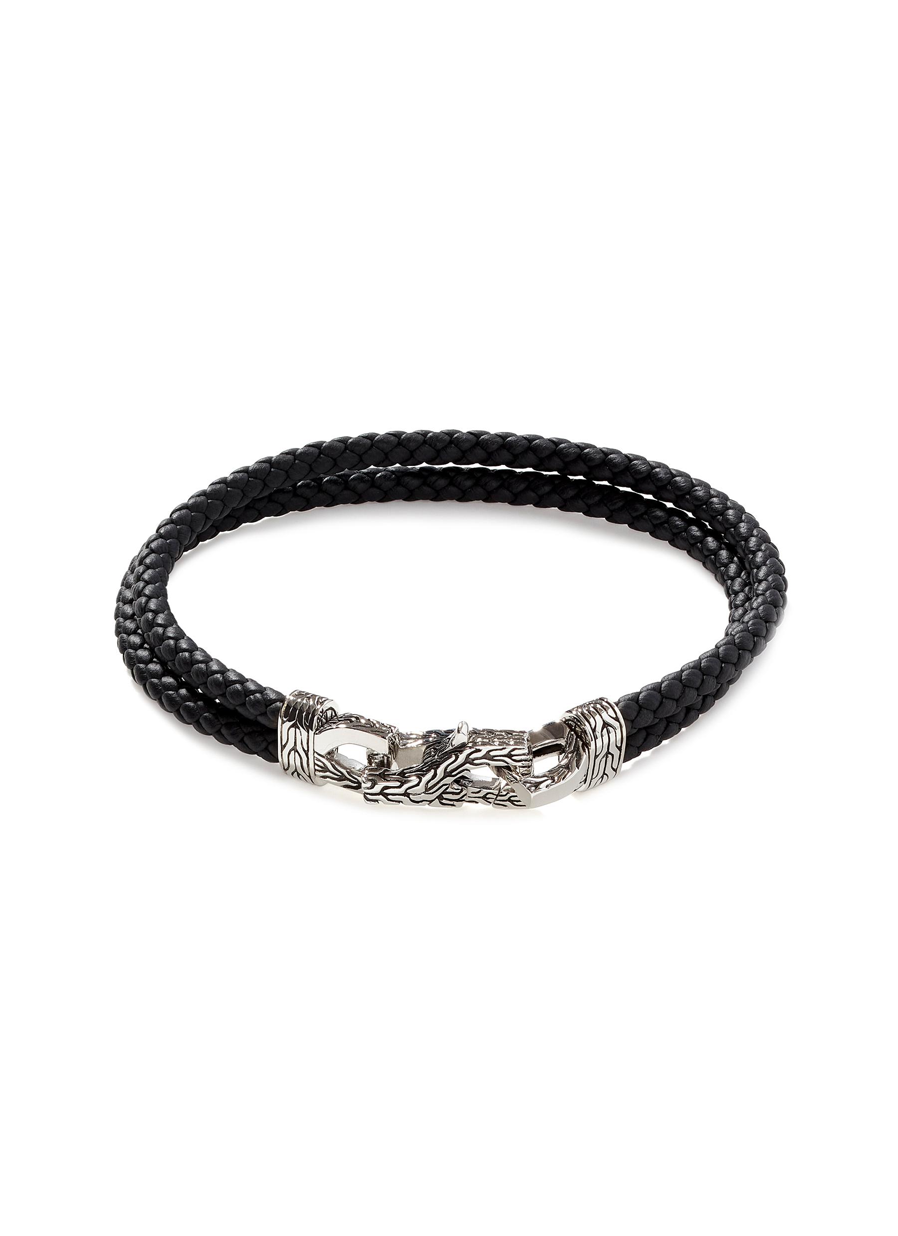 JOHN HARDY ‘Classic Chain' Asli Double Woven Leather Strap Silver Bracelet
