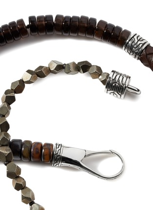 Detail View - Click To Enlarge - JOHN HARDY - ‘CLASSIC CHAIN’ STERLING SILVER SMOKY QUARTZ TIGER IRON PYRITE LEATHER WRAP BRACELET