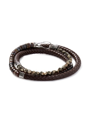 Main View - Click To Enlarge - JOHN HARDY - ‘CLASSIC CHAIN’ STERLING SILVER SMOKY QUARTZ TIGER IRON PYRITE LEATHER WRAP BRACELET