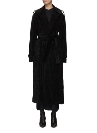 Main View - Click To Enlarge - RUOHAN - ‘OUVA’ BELTED CRUSHED VELVET TRENCH COAT