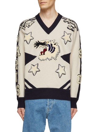 Main View - Click To Enlarge - KENZO - GRAPHIC PATCH V-NECK KNIT SWEATER