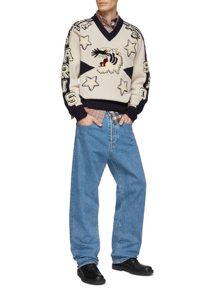 Figure View - Click To Enlarge - KENZO - GRAPHIC PATCH V-NECK KNIT SWEATER