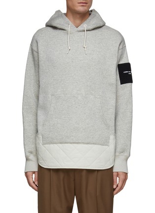 Main View - Click To Enlarge - COMME DES GARÇONS HOMME - Quilted Hem Logo Patch Cotton Drawstring Hoodie