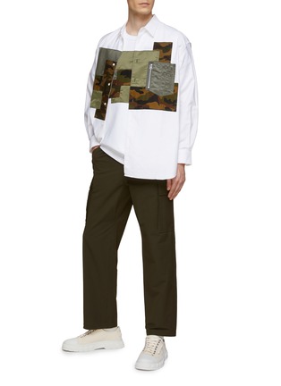 Figure View - Click To Enlarge - COMME DES GARÇONS HOMME - Multi Fabric Patchwork Zipped Chest Pocket Crewneck T-Shirt