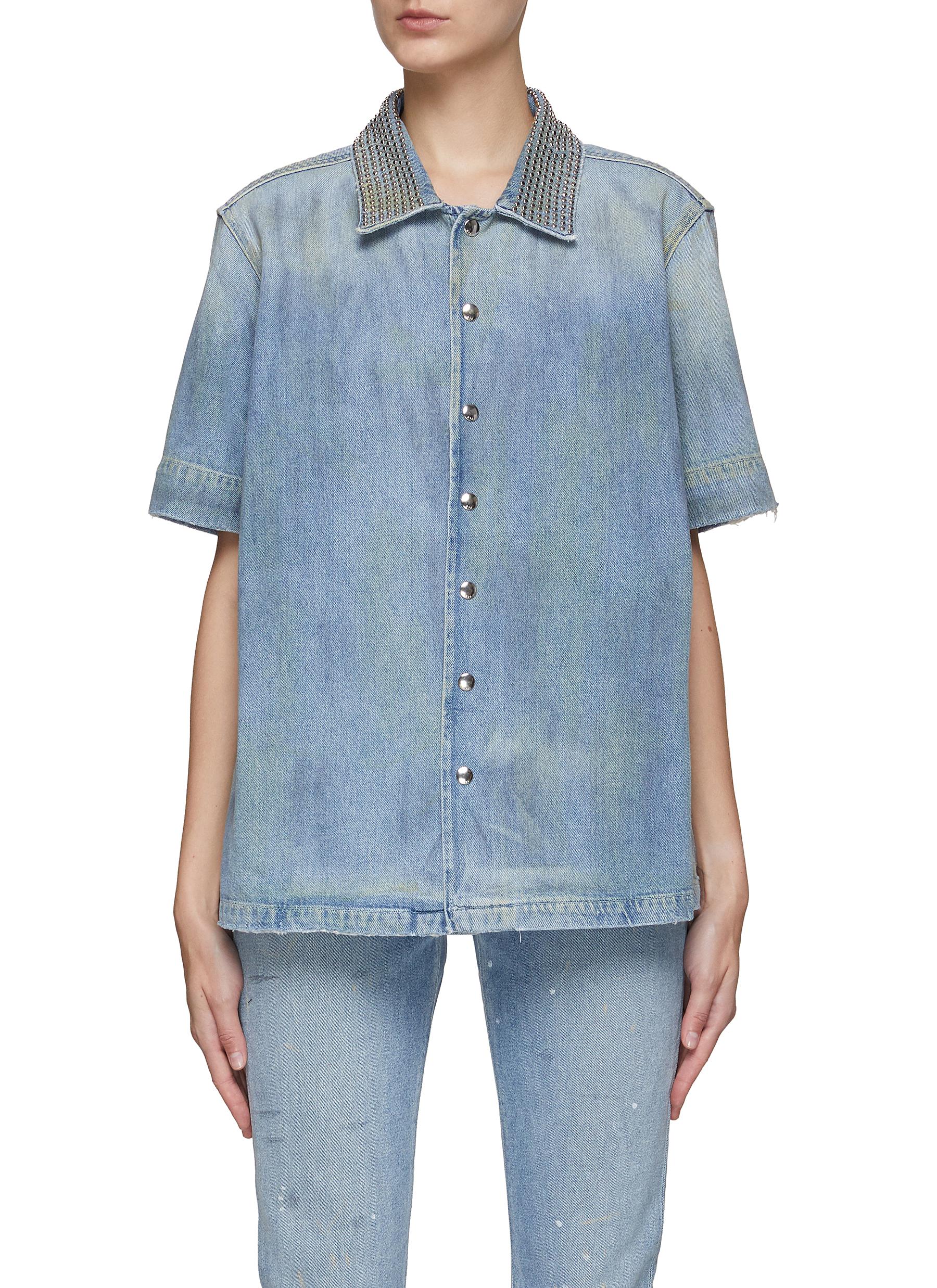 RTA 'RANDY' STUD EMBELLISHED COLLAR DENIM SHIRT