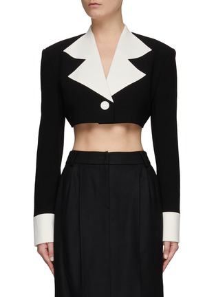 Main View - Click To Enlarge - KIMHĒKIM - ‘Neo Malevich’ Contrast Lapel And Cuff Wool Blend Cropped Blazer