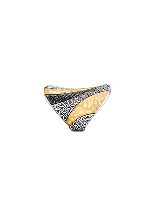 Detail View - Click To Enlarge - JOHN HARDY - ‘CLASSIC CHAIN’ TREATED BLACK SAPPHIRE SPINEL 18K GOLD STERLING SILVER HAMMERED SADDLE RING