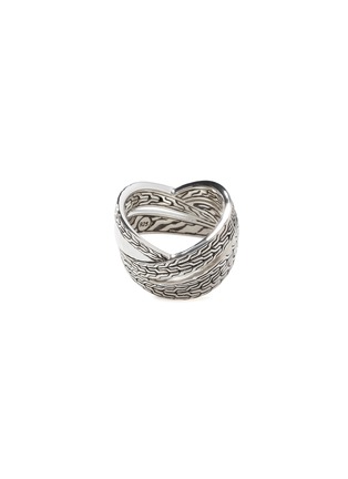 Detail View - Click To Enlarge - JOHN HARDY - ‘CLASSIC CHAIN’ TREATED BLACK SAPPHIRE SPINEL HAMMERED STERLING SILVER BAND RING