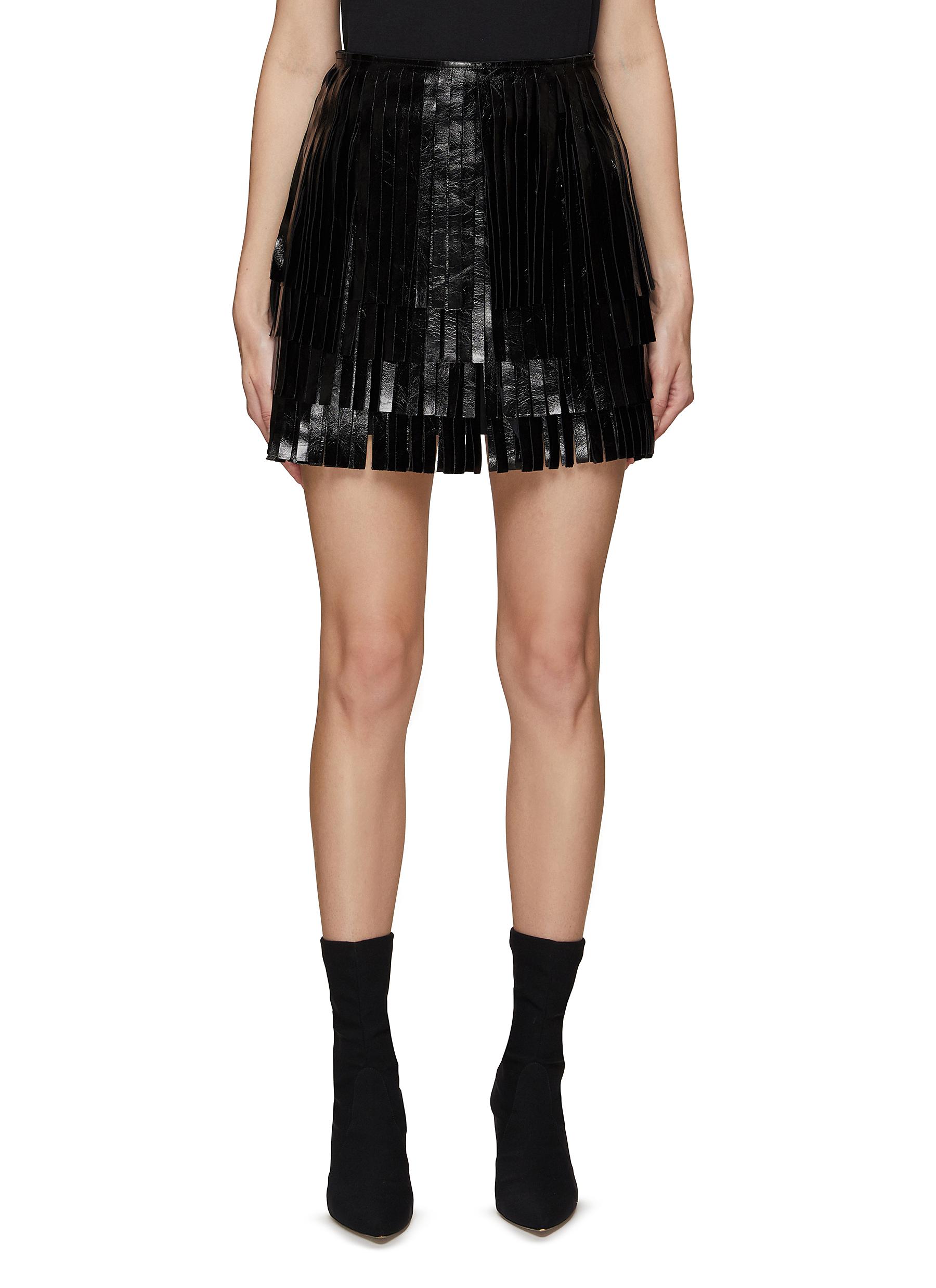 Rta ‘marcela' Leather Fringed Skirt In Black