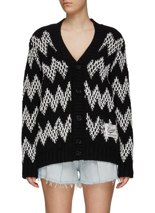 Main View - Click To Enlarge - MISSONI - Contrasting Chevron Pattern Wool Knit Button-Up Cardigan