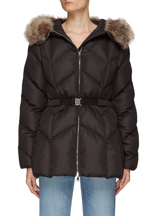 Main View - Click To Enlarge - MONCLER - FUR HOOD LONG SLEEVE BELTED PUFFER JACKET
