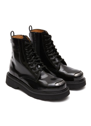 Detail View - Click To Enlarge - KENZO - KENZOSMILE LACE UP LEATHER COMBAT BOOTS