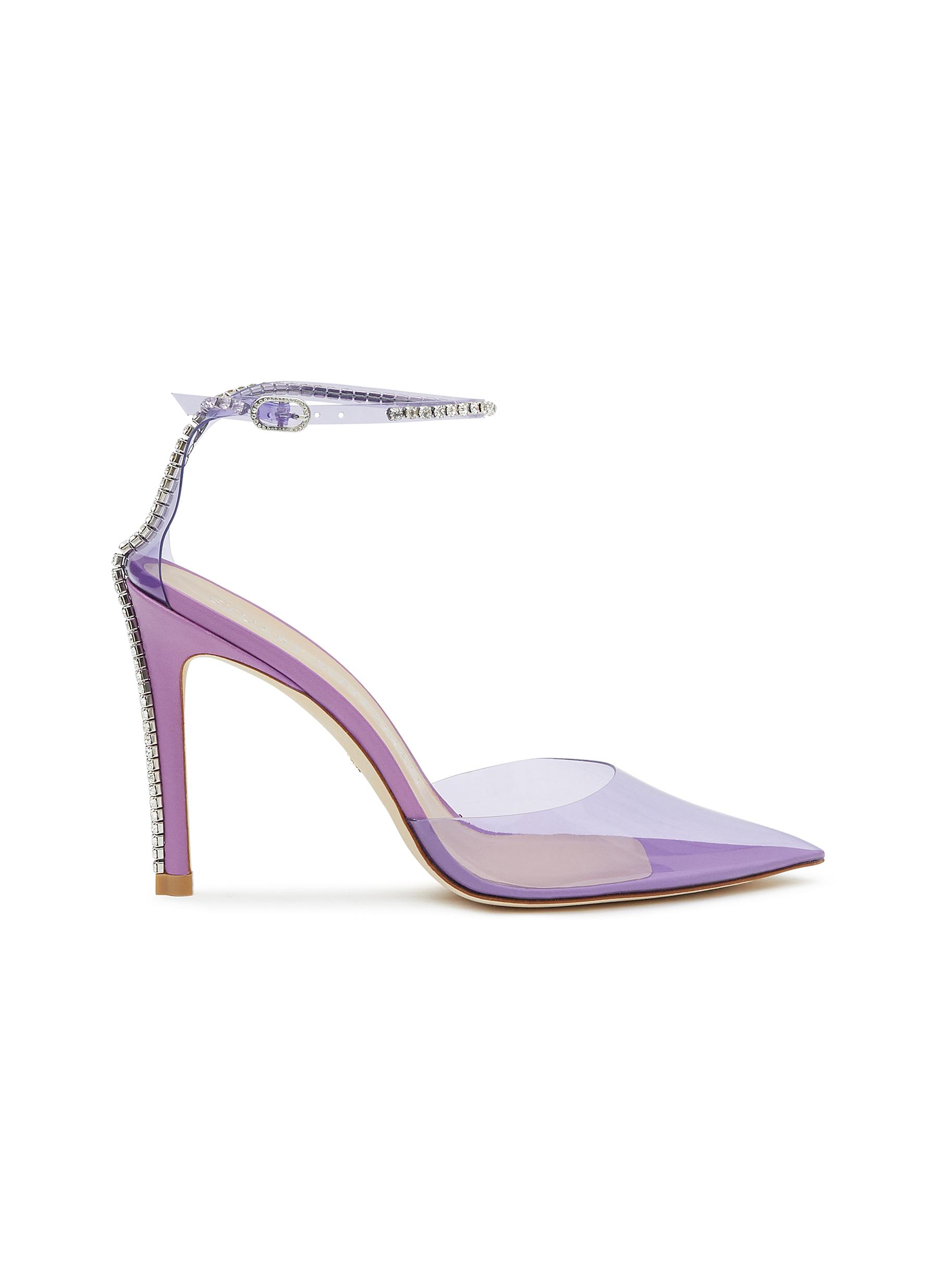 Stuart Weitzman Glam 100 Strap Crystal-embellished Pvc Heeled Courts In Purple