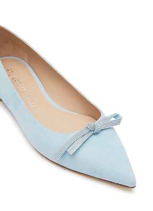 Detail View - Click To Enlarge - STUART WEITZMAN - FLAT CRYSTAL KNOTTED BOW SUEDE SKIMMER SHOES