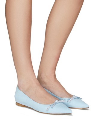 Figure View - Click To Enlarge - STUART WEITZMAN - FLAT CRYSTAL KNOTTED BOW SUEDE SKIMMER SHOES
