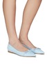 STUART WEITZMAN - FLAT CRYSTAL KNOTTED BOW SUEDE SKIMMER SHOES