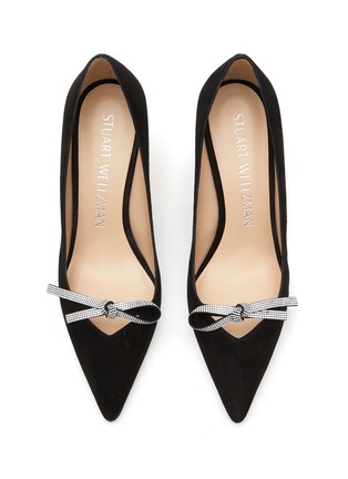 Detail View - Click To Enlarge - STUART WEITZMAN - CRYSTAL KNOTTED BOW DETAIL SUEDE PUMPS