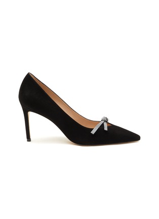 Main View - Click To Enlarge - STUART WEITZMAN - CRYSTAL KNOTTED BOW DETAIL SUEDE PUMPS