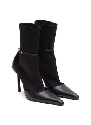 Detail View - Click To Enlarge - ALEXANDER WANG - ‘Viola’ Buckled Strap Ankle Sock Pointed Toe Heeled Boots