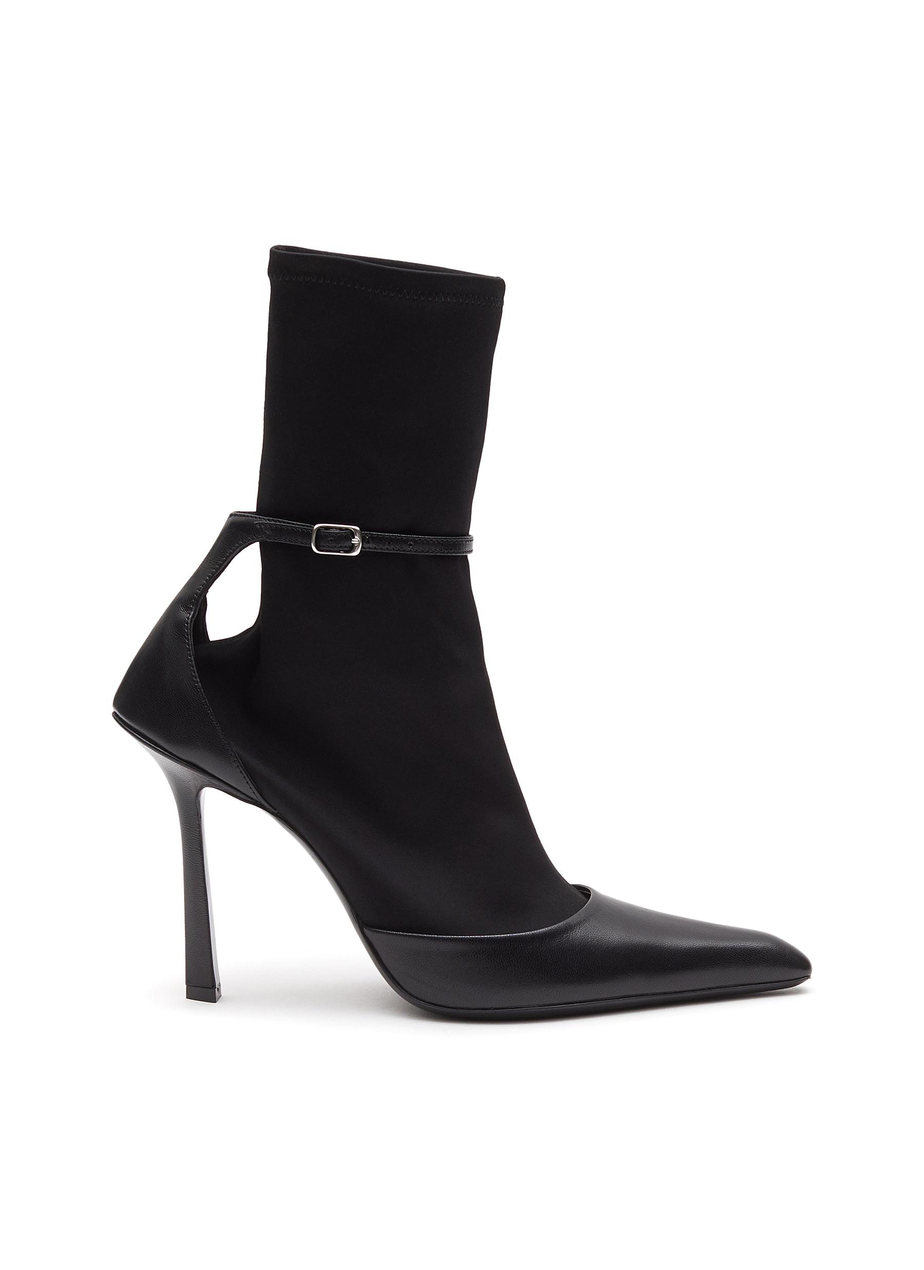 'Viola' Buckled Strap Ankle Sock Pointed Toe Heeled Boots