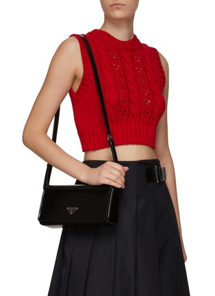 Front View - Click To Enlarge - PRADA - ‘Femme’ Triangular Logo Brushed Leather Shoulder Bag
