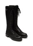 Detail View - Click To Enlarge - PRADA - ‘CHOCOLATE’ SPAZZOLATO LEATHER NYLON TALL COMBAT BOOTS