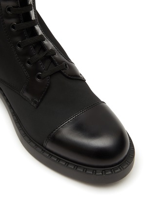 Detail View - Click To Enlarge - PRADA - ‘CHOCOLATE’ SPAZZOLATO LEATHER NYLON TALL COMBAT BOOTS