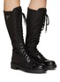 Figure View - Click To Enlarge - PRADA - ‘CHOCOLATE’ SPAZZOLATO LEATHER NYLON TALL COMBAT BOOTS